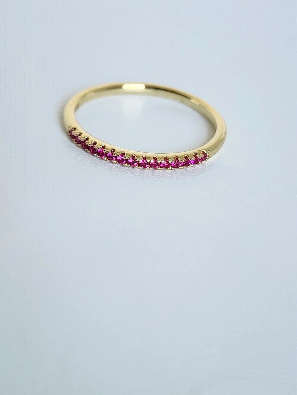 Pink Violet CZ Gold Plated Stacking Ring Dainty Band Size 6 - Picture 4 of 6